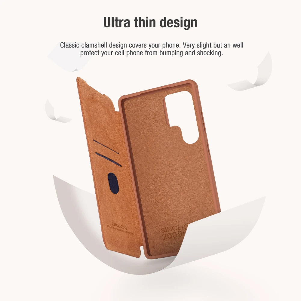 Samsung S25 Plus Flip Leather Case with Camera Cover & Card Slot | Premium