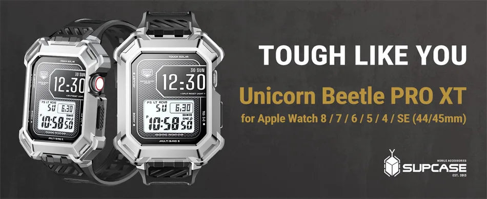 Apple Watch 9/8/7/SE Case (45/44mm) – Metal Rugged Protective Cover with Flexible Strap