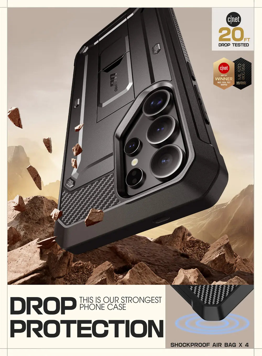 UB Pro Heavy Duty Rugged Case for Samsung Galaxy S25 Ultra with Dual Front Frames & Built-in Screen Protector