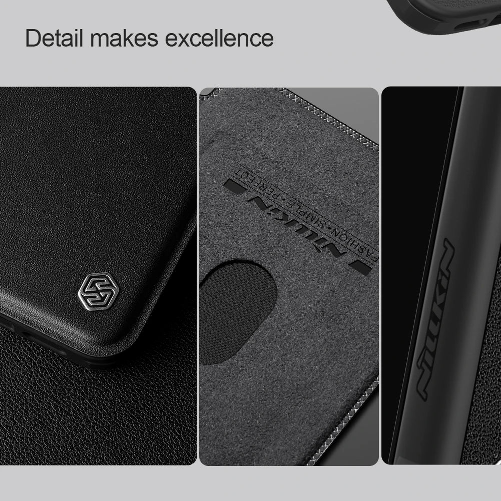 iPhone 16 Leather Flip Case - Card Pocket & Lens Holder