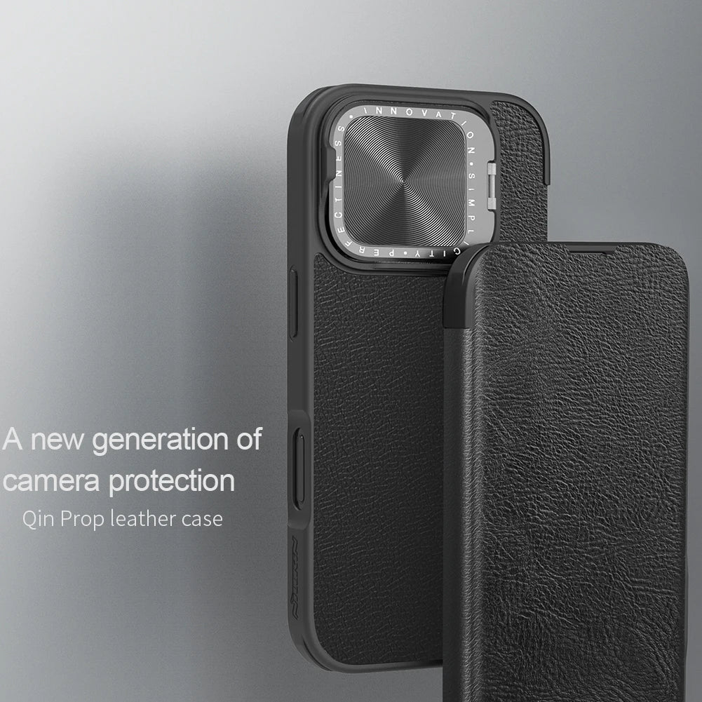 iPhone 16 Leather Flip Case - Card Pocket & Lens Holder
