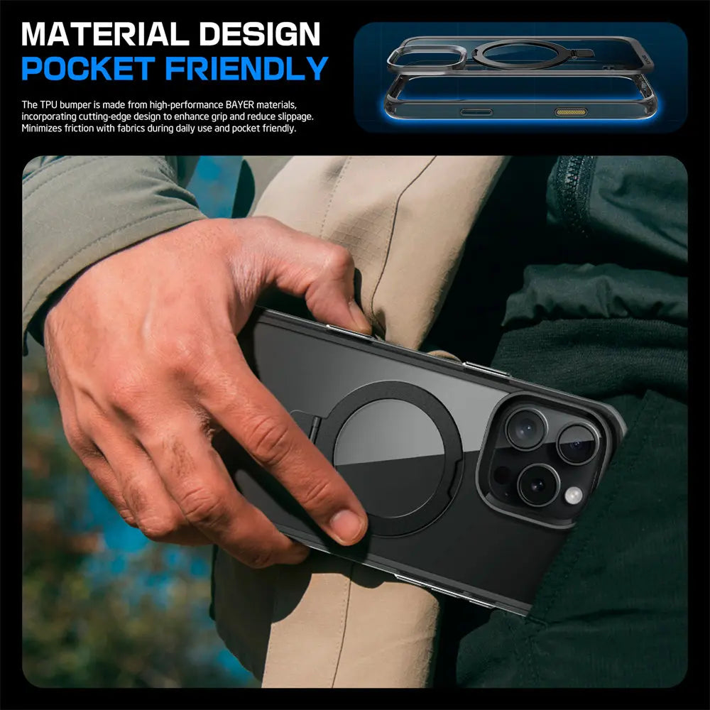 iPhone 16 Pro Max – Clear Magnetic Case with Kickstand & Camera Button