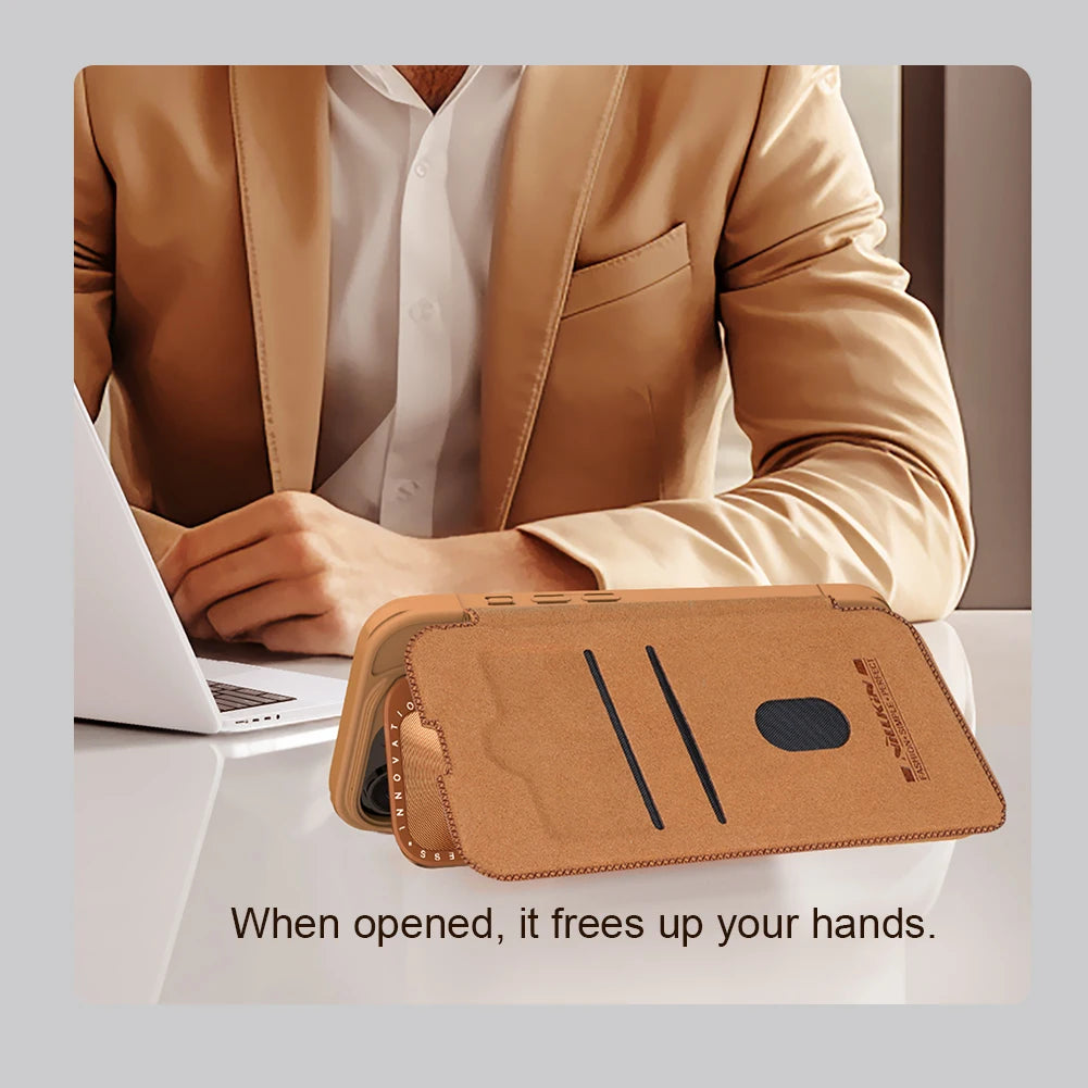 iPhone 16 Leather Flip Case - Card Pocket & Lens Holder