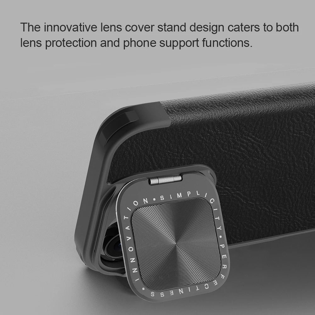 iPhone 16 Leather Flip Case - Card Pocket & Lens Holder