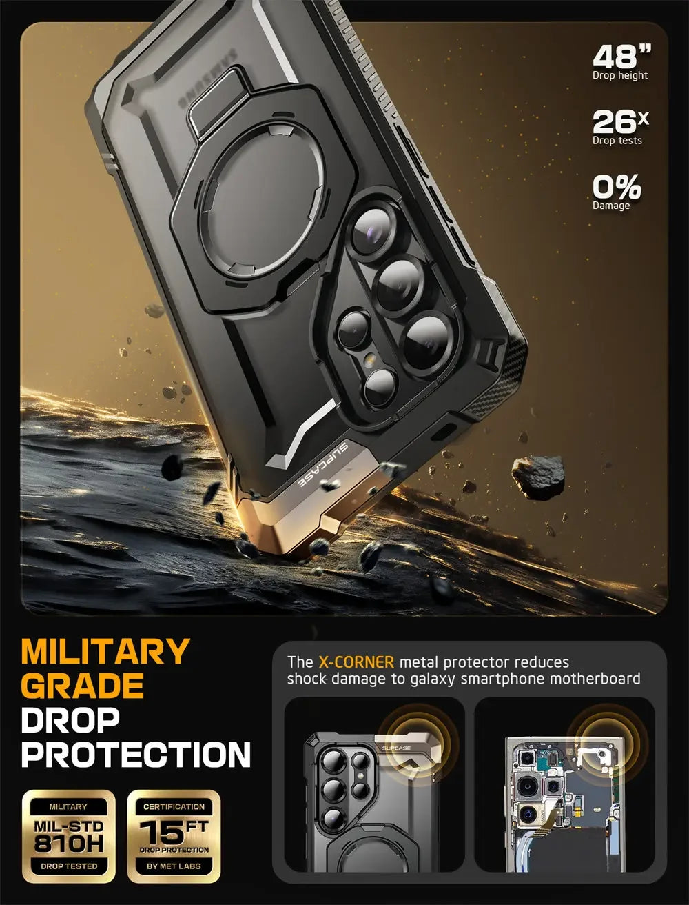 UB Grip Anti-Scratch Heavy Duty Rugged Magnetic Case with Kickstand for Samsung Galaxy S25 Ultra