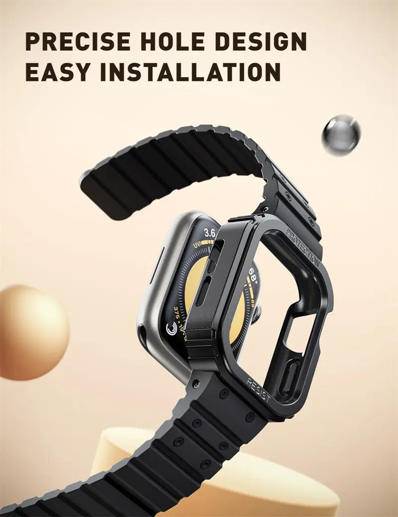 Apple Watch 9/8/7/6/5/4/SE (45/44mm) Rugged Case with Magnetic Silicone Band