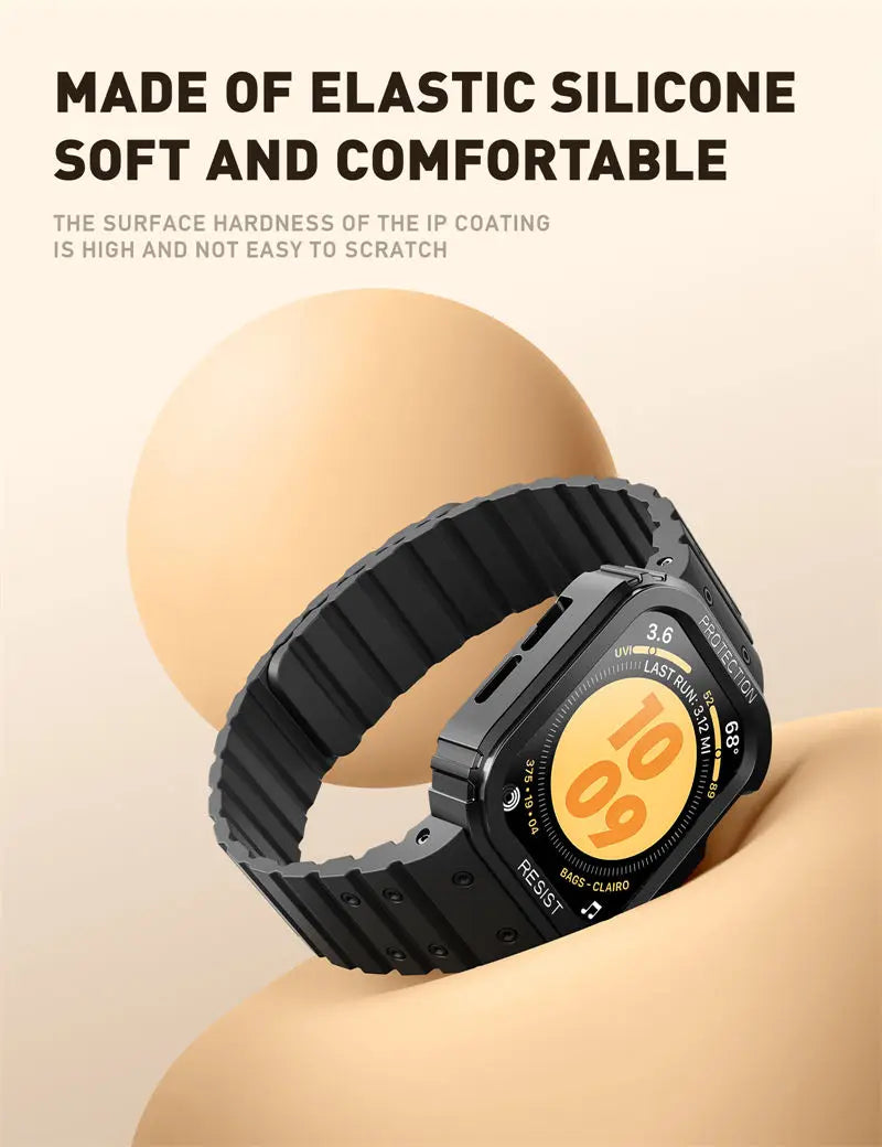 Apple Watch 9/8/7/6/5/4/SE (45/44mm) Rugged Case with Magnetic Silicone Band