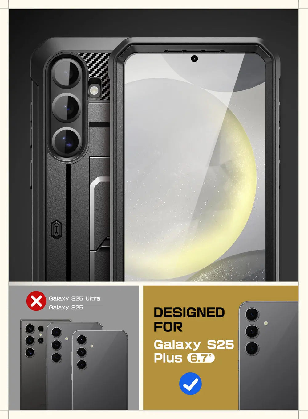 UB Pro Heavy Duty Rugged Case for Samsung Galaxy S25 Plus with Dual Front Frames & Built-in Screen Protector