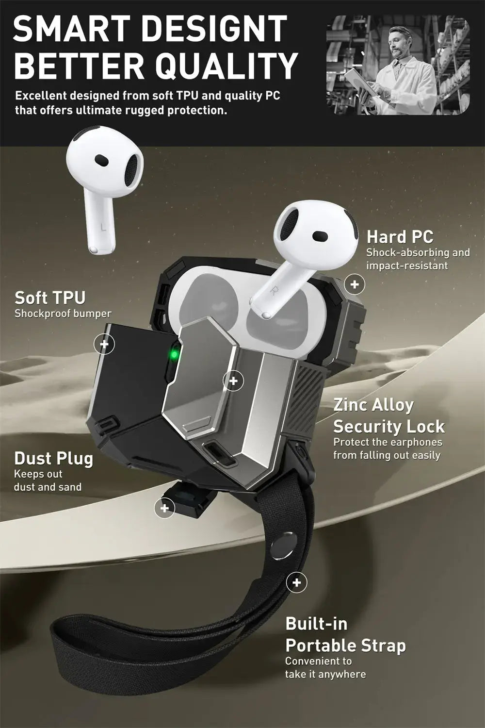 For Apple Airpods 4 Case I-BLASON Matrix Magnetic Automatic Lock Military Protective Case with Lanyard for Airpods 4th