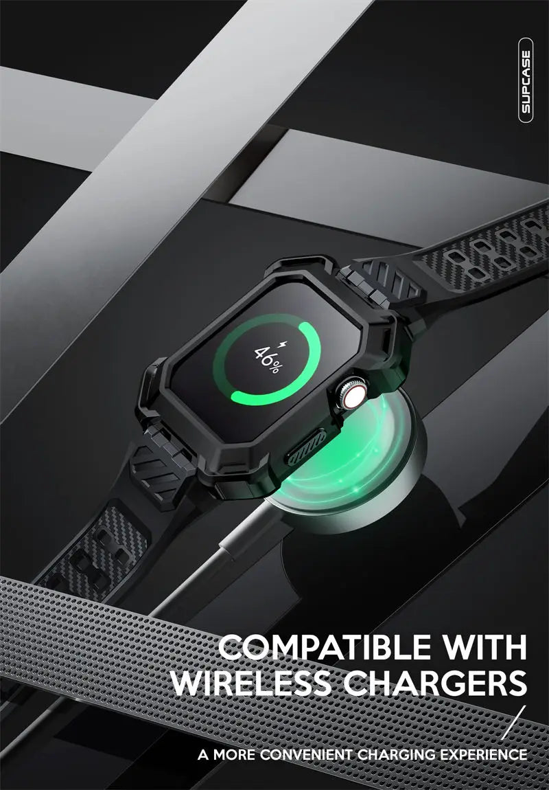 Apple Watch 9/8/7/SE Case (45/44mm) – Metal Rugged Protective Cover with Flexible Strap