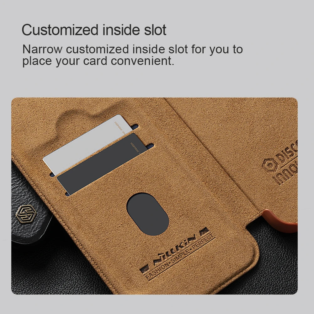 iPhone 16 Leather Flip Case - Card Pocket & Lens Holder
