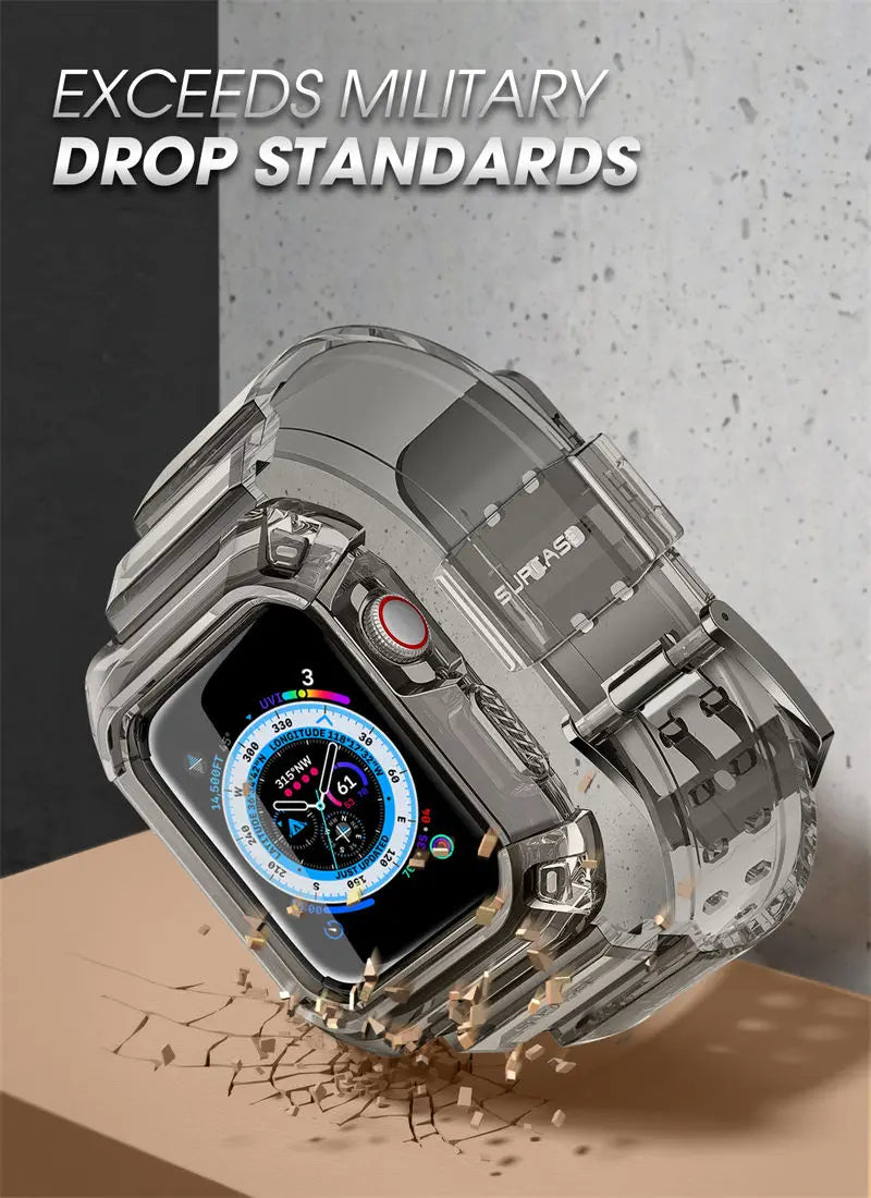 Apple Watch 9/8/7 Case (45mm) | Rugged Protective Cover with Strap Bands