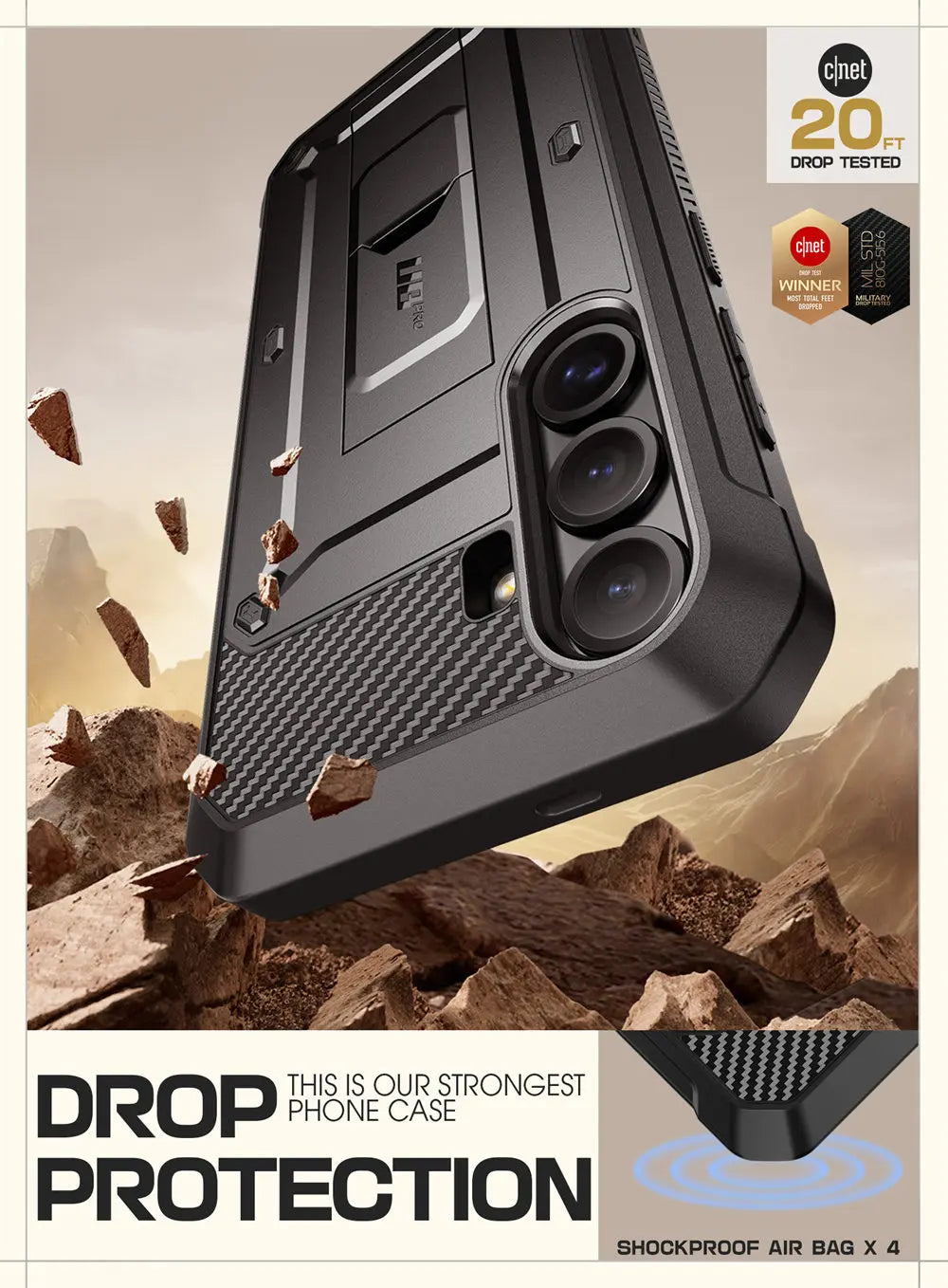 UB Pro Heavy Duty Rugged Case for Samsung Galaxy S25 Plus with Dual Front Frames & Built-in Screen Protector