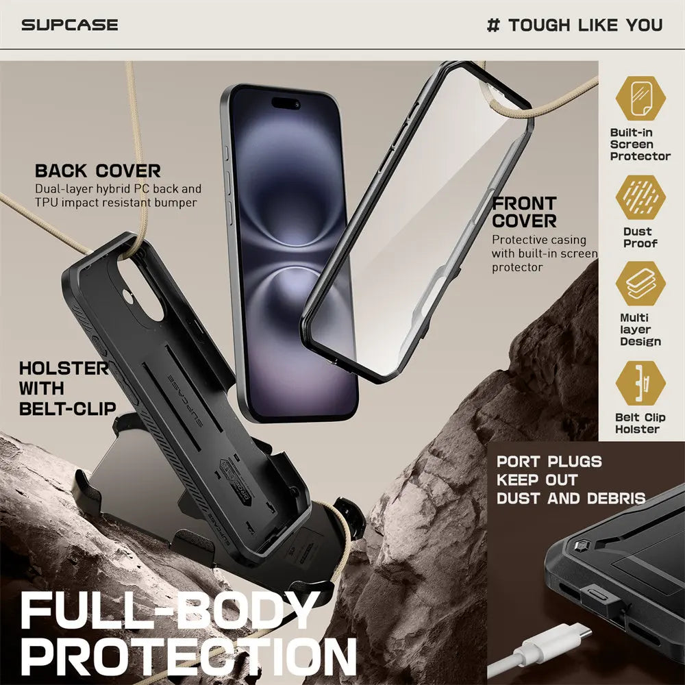 Heavy-Duty Rugged Case for iPhone 16 Plus With Screen Protector