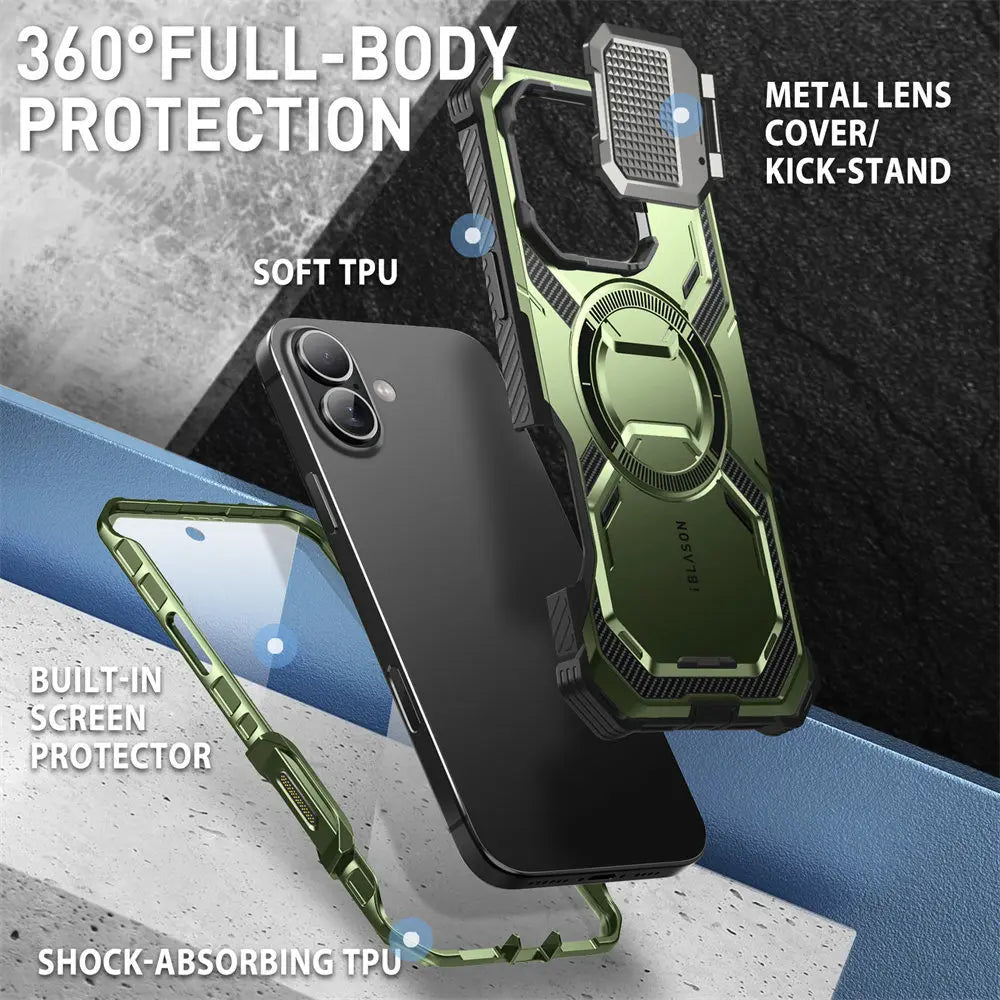 iPhone 16 Plus - Rugged Armorbox MagSafe Case with Screen Protector & Kickstand