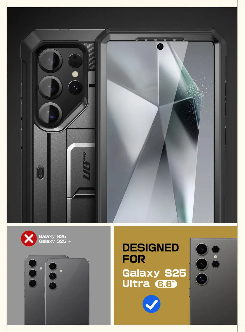 UB Pro Heavy Duty Rugged Case for Samsung Galaxy S25 Ultra with Dual Front Frames & Built-in Screen Protector
