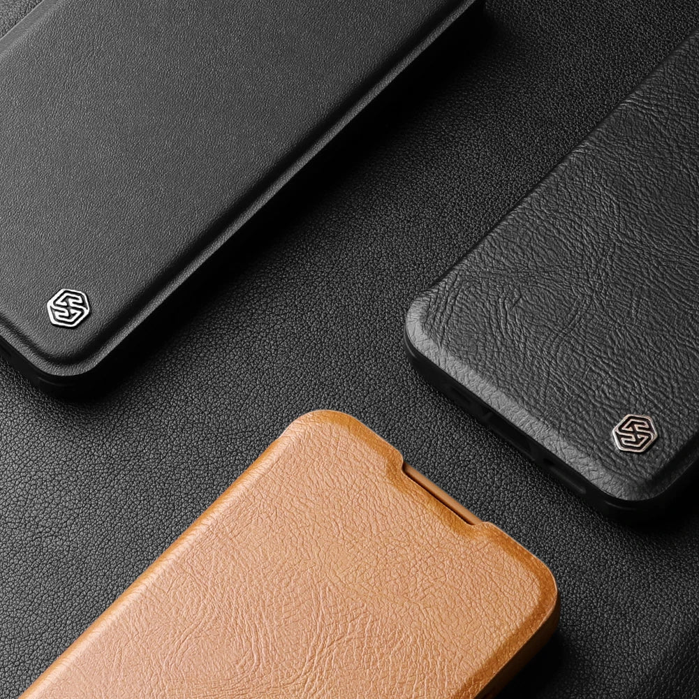 iPhone 16 Leather Flip Case - Card Pocket & Lens Holder