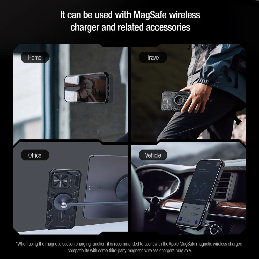 Magnetic Shockproof Case with Lens Holder for iPhone 16 Pro Max