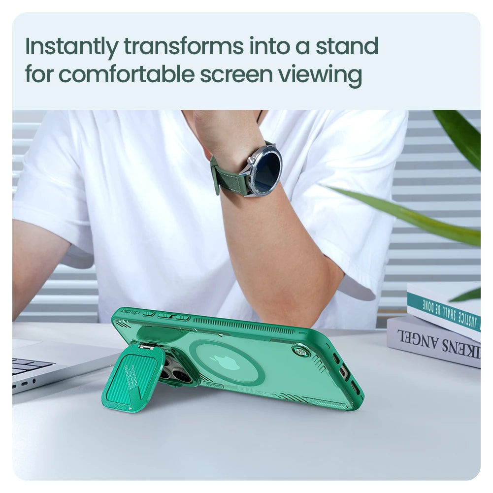 Eco-Friendly MagSafe Shockproof Case with Lens Stand for iPhone 16 Plus