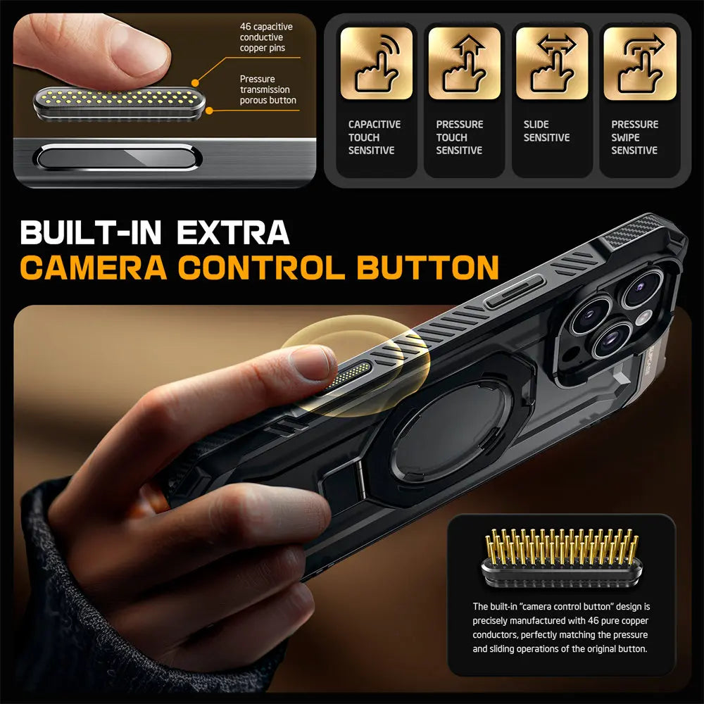 iPhone 16 Pro Max Rugged Case With Camera Button MagSafe Kickstand