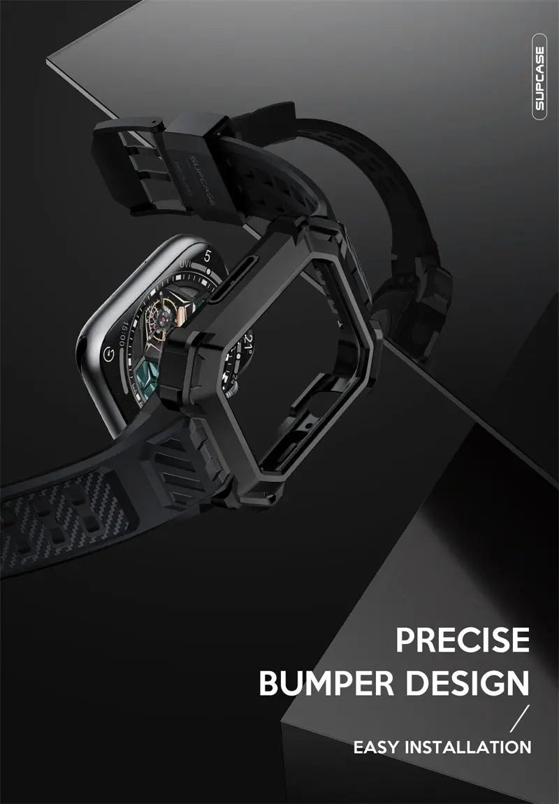 Apple Watch 9/8/7/SE Case (45/44mm) – Metal Rugged Protective Cover with Flexible Strap