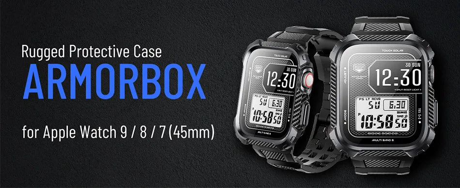 Apple Watch 9/8/7 Case 45mm | Rugged Band with 2-Pack Screen Protectors