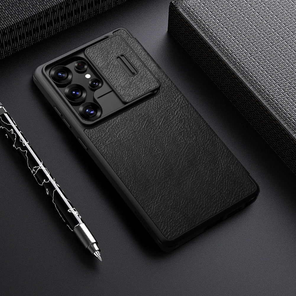 Samsung S25 Plus Flip Leather Case with Camera Cover & Card Slot | Premium