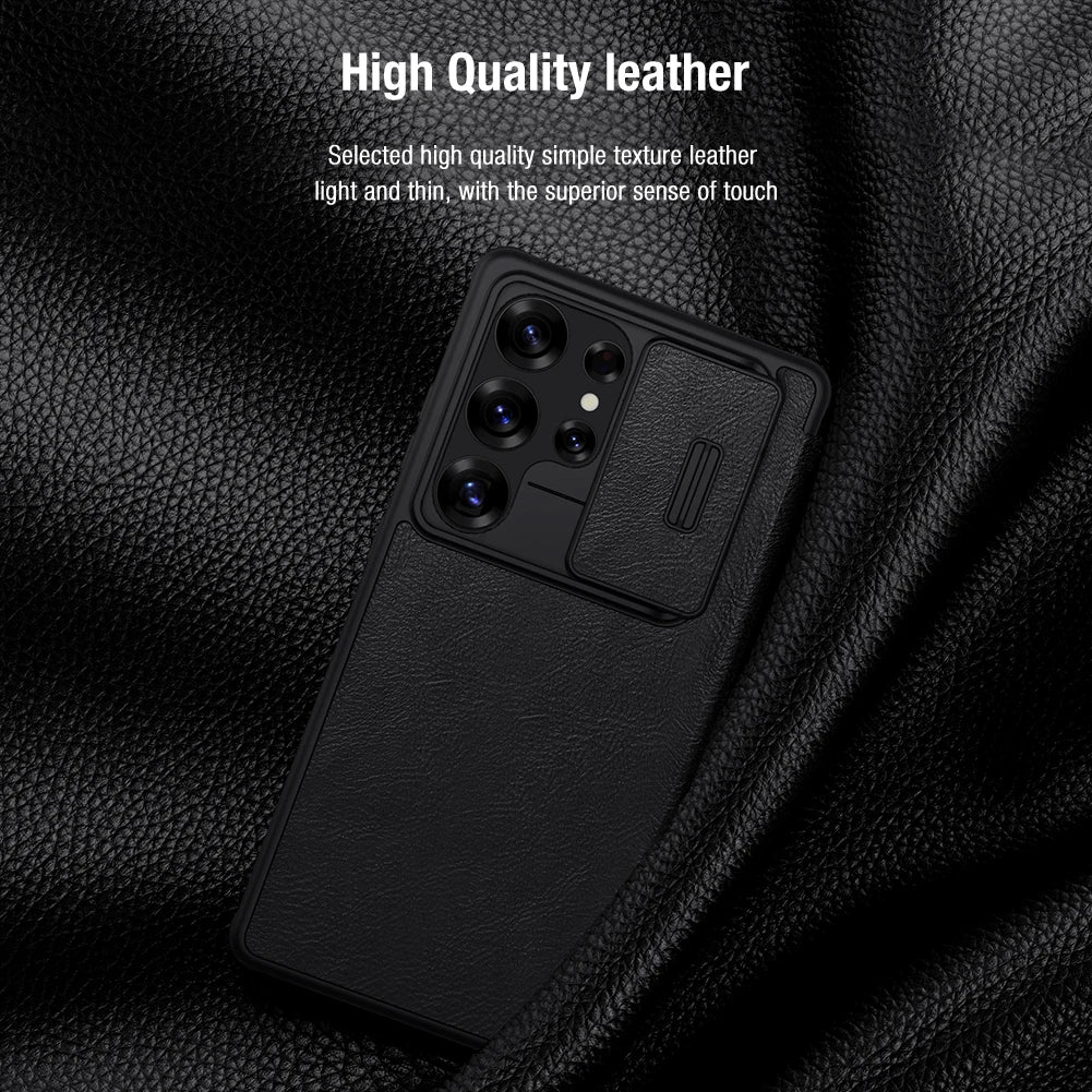 Samsung S25 Plus Flip Leather Case with Camera Cover & Card Slot | Premium