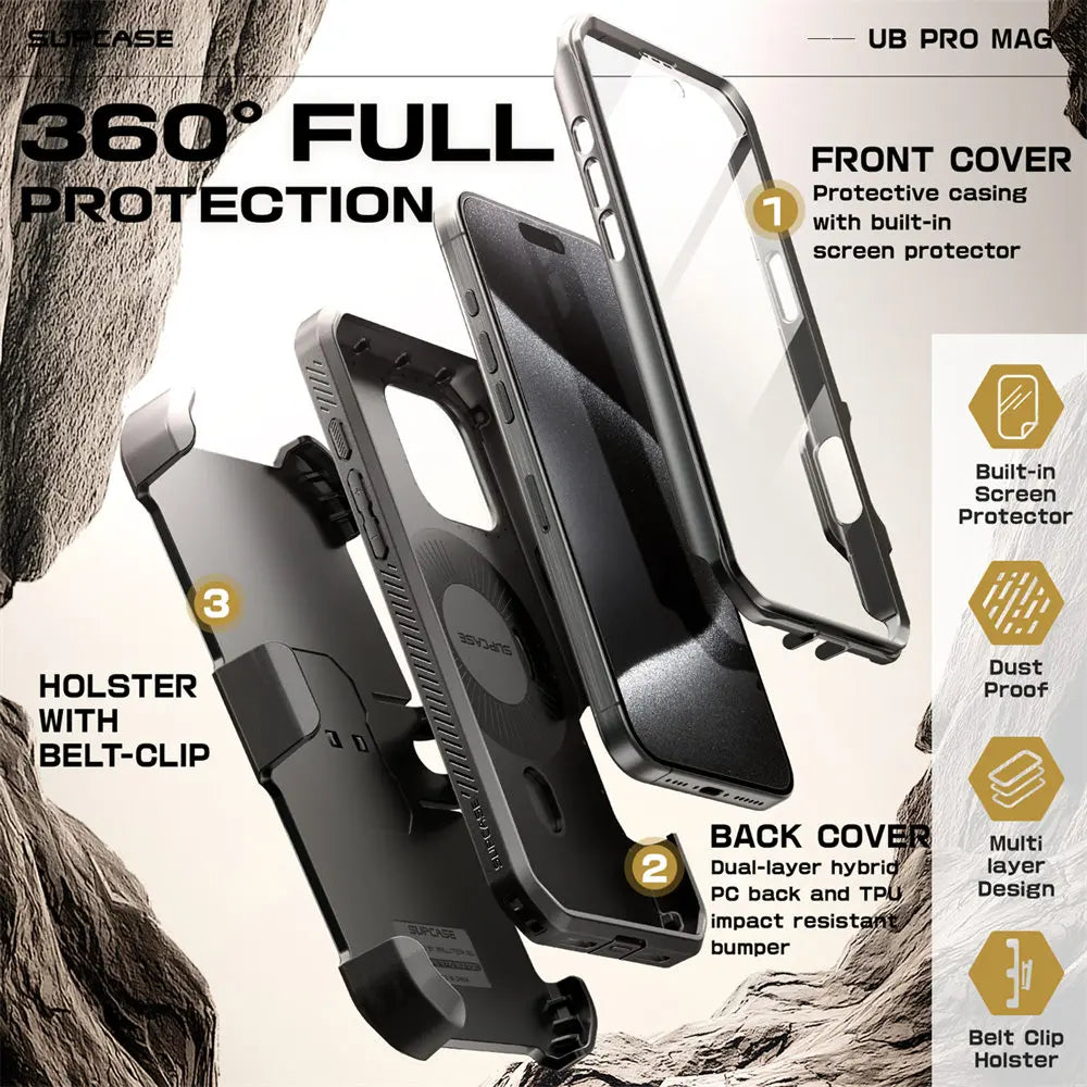 iPhone 16 Pro Max Full Body Rugged Case with Built-in Screen Protector