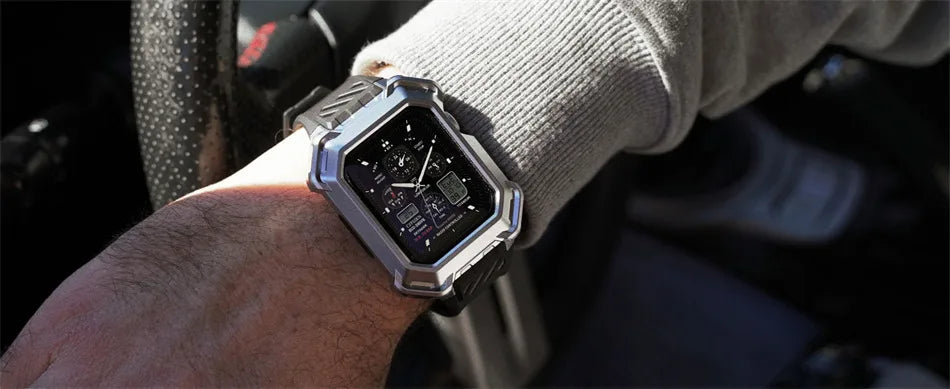 Apple Watch 9/8/7/SE Case (45/44mm) – Metal Rugged Protective Cover with Flexible Strap