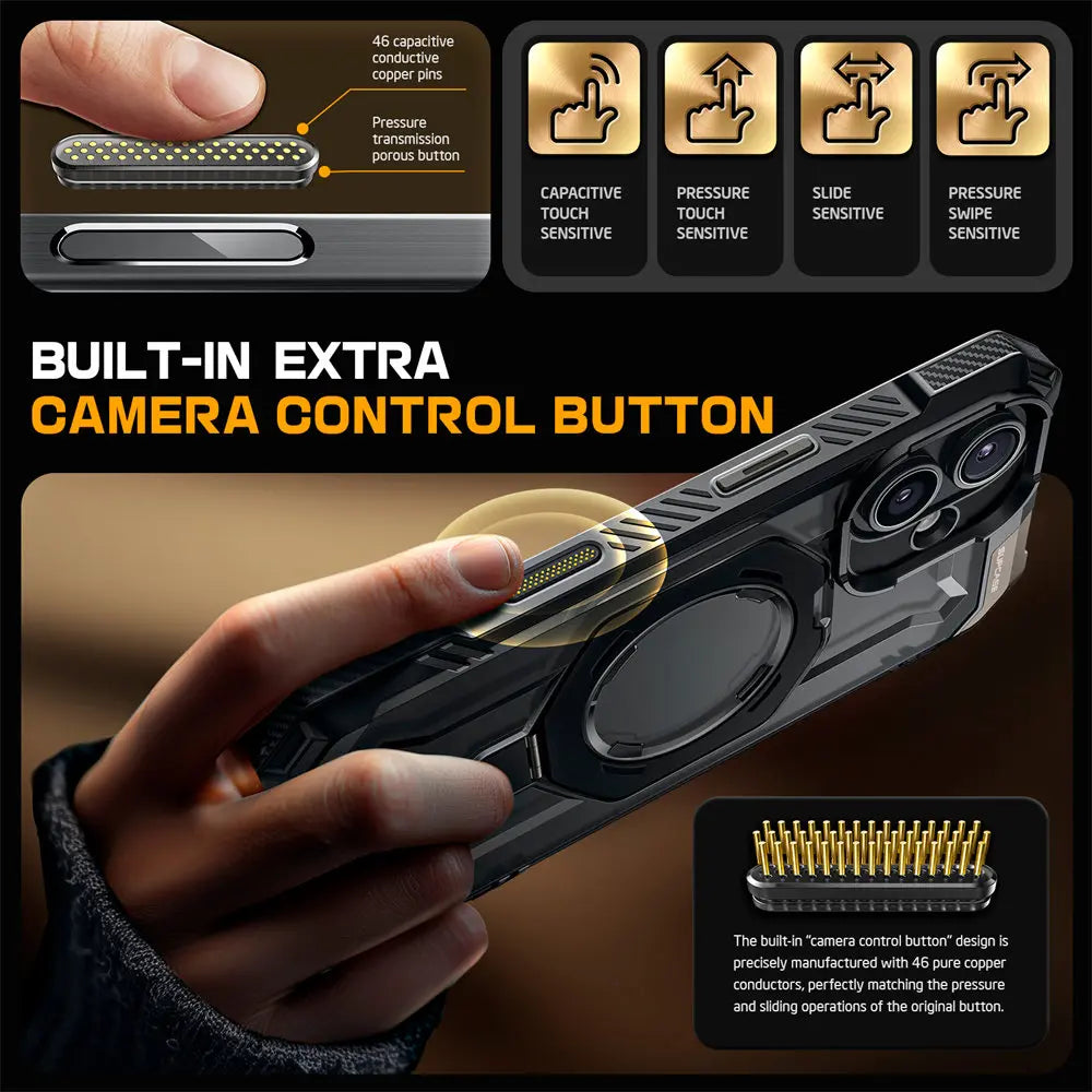 Magnetic Rugged Case for iPhone 16 Plus – Camera Button & Kickstand