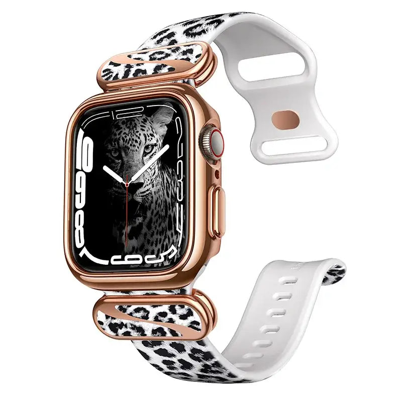 Apple Watch 7/6/SE Case (40/41mm) – Stylish Protective Case with Adjustable Soft Strap Bands - Leopard