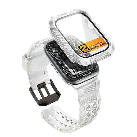 Apple Watch 9/8/7 Case 45mm | Rugged Band with 2-Pack Screen Protectors - White - Droptested