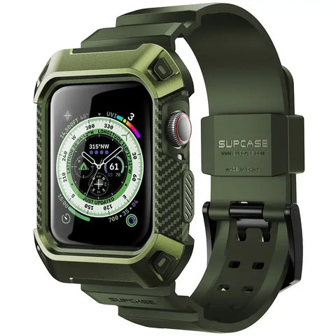 Apple Watch 9/8/7 Case (45mm) | Rugged Protective Cover with Strap Bands - Dark Green - Droptested
