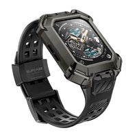 Apple Watch 9/8/7/SE Case (45/44mm) – Metal Rugged Protective Cover with Flexible Strap - Gun - Droptested