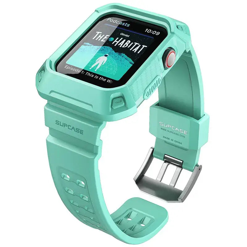 Apple Watch Case 45/44mm – Rugged Protective Cover with Strap for Series 9/8/7/SE - MintGreen - Droptested