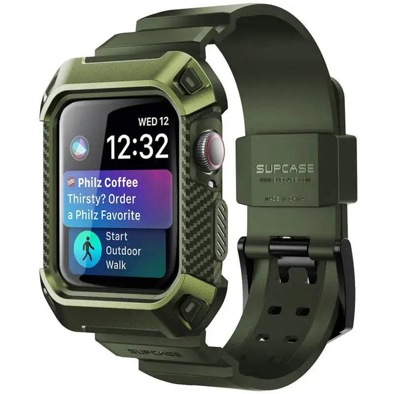 Apple Watch Case 45/44mm – Rugged Protective Cover with Strap for Series 9/8/7/SE - Darkgreen - Droptested