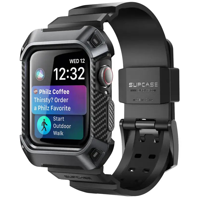 Apple Watch Case 45/44mm – Rugged Protective Cover with Strap for Series 9/8/7/SE - Black - Droptested