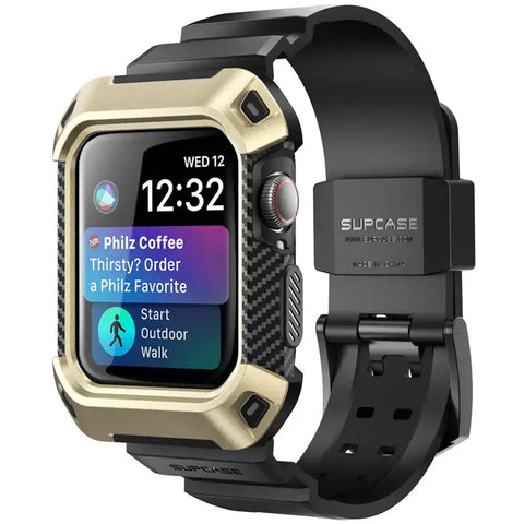 Apple Watch Case 45/44mm – Rugged Protective Cover with Strap for Series 9/8/7/SE - Gold - Droptested
