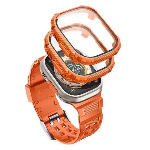 Apple Watch Ultra Case (49mm) – Protective Band with Built-in Tempered Glass Screen Protector - Orange - Droptested
