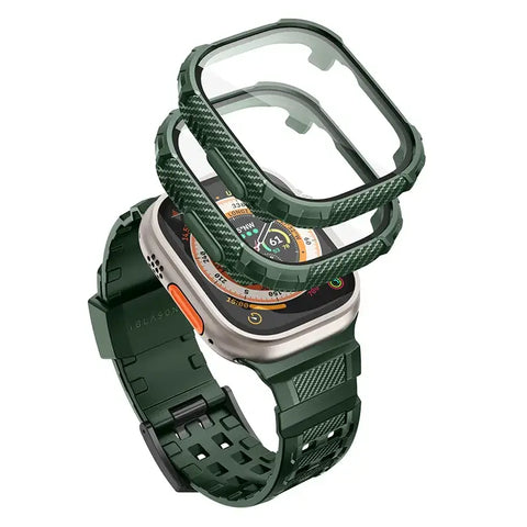 Apple Watch Ultra Case (49mm) – Protective Band with Built-in Tempered Glass Screen Protector - Dark Green - Droptested