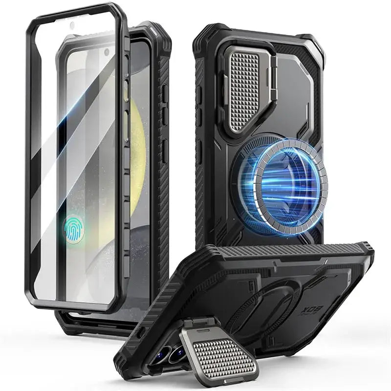 Armorbox Magnetic Phone Case for Samsung Galaxy S25 Plus with Built-in Screen Protector & Camera Cover - Black