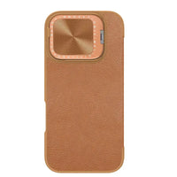 iPhone 16 Leather Flip Case - Card Pocket & Lens Holder - Brown