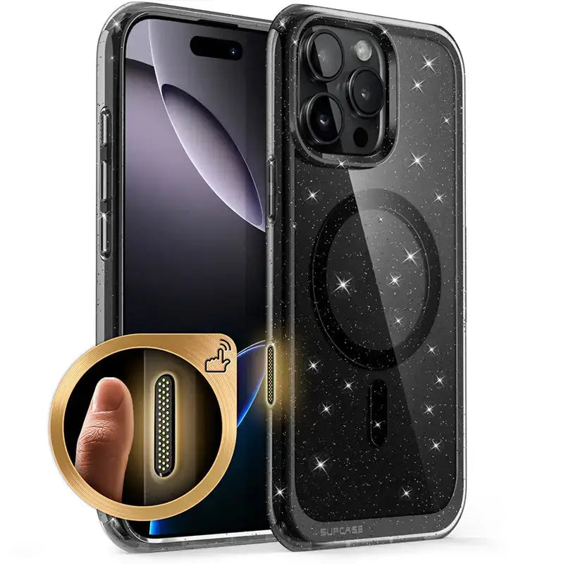 iPhone 16 Pro Max Case – Slim Magnetic Shockproof Case & Camera Button - GlitterBlack - Droptested