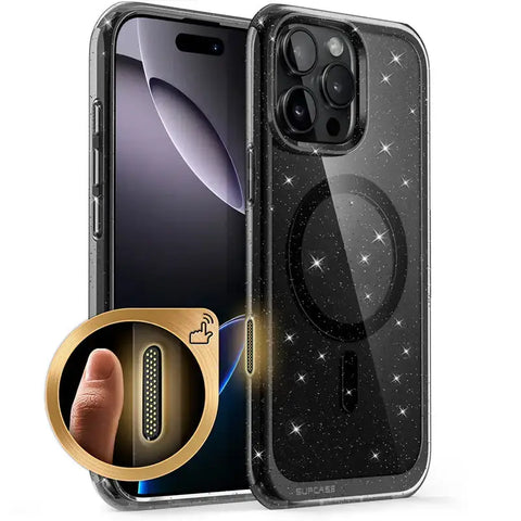 iPhone 16 Pro Max Case – Slim Magnetic Shockproof Case & Camera Button - GlitterBlack - Droptested
