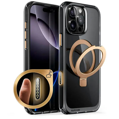 iPhone 16 Pro Max – Clear Magnetic Case with Kickstand & Camera Button - Black Gold - Droptested