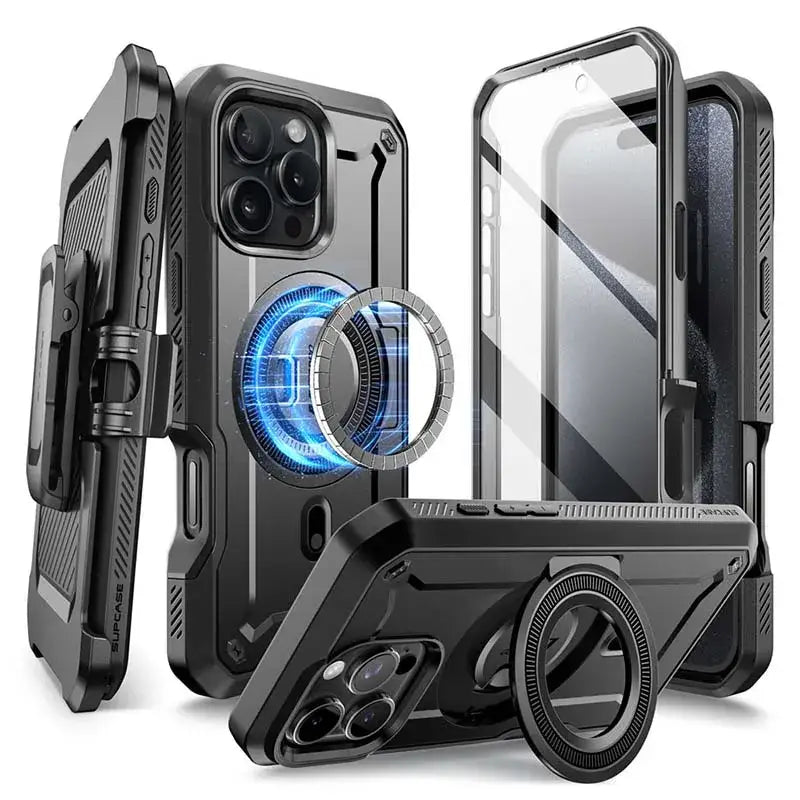 iPhone 16 Pro Max Full Body Rugged Case with Built-in Screen Protector - Black - Droptested