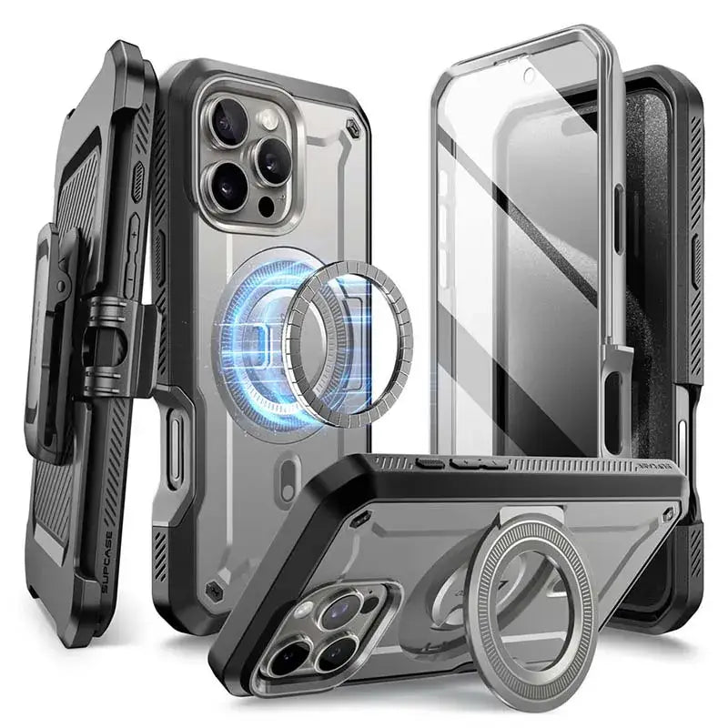 iPhone 16 Pro Max Full Body Rugged Case with Built-in Screen Protector - TiGray - Droptested
