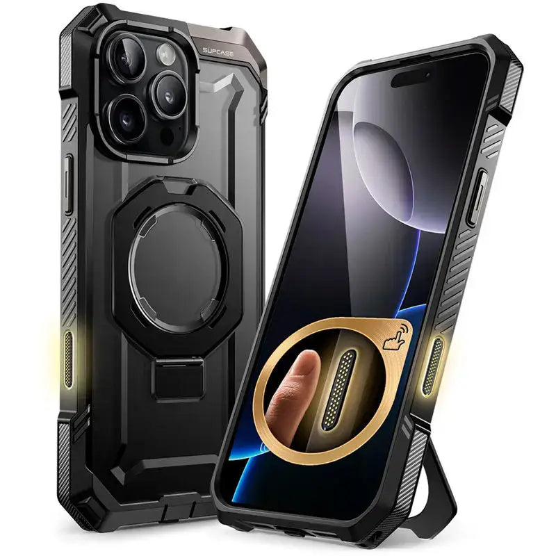 iPhone 16 Pro Max Rugged Case With Camera Button MagSafe Kickstand - Black - Droptested