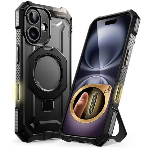 Magnetic Rugged Case for iPhone 16 Plus – Camera Button & Kickstand - Black - Droptested